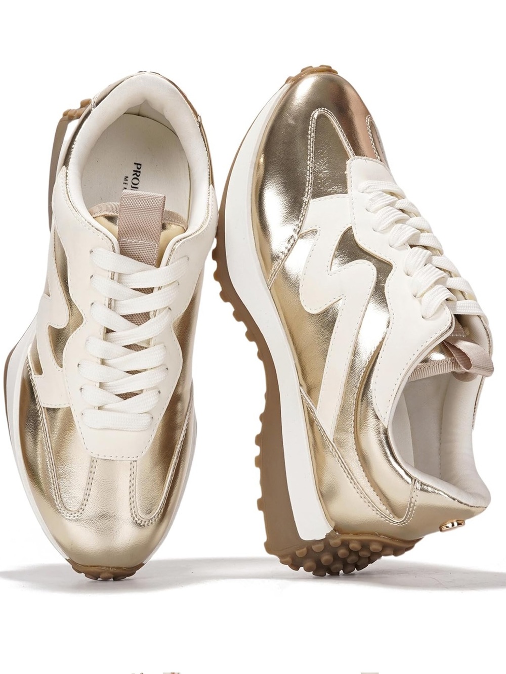 Project Cloud Women's Metallic Gold & White Platform Sneakers - 6.5 Womens